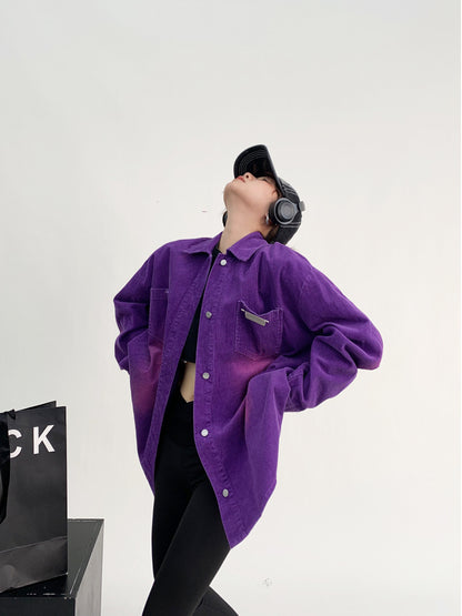 美式レトロ・ヴィンテージ加工コーデュロイシャツジャケット（AVN007）