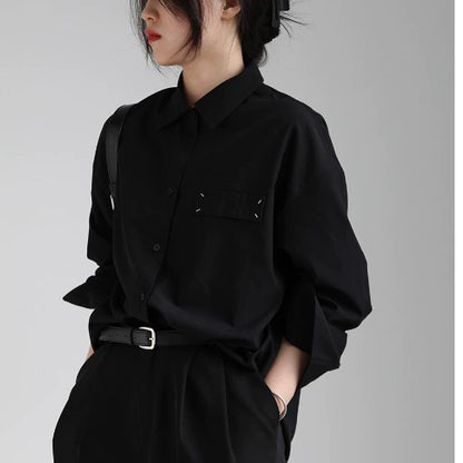 デザインブラックシャツ｜高級感 黒シャツ(MF938)