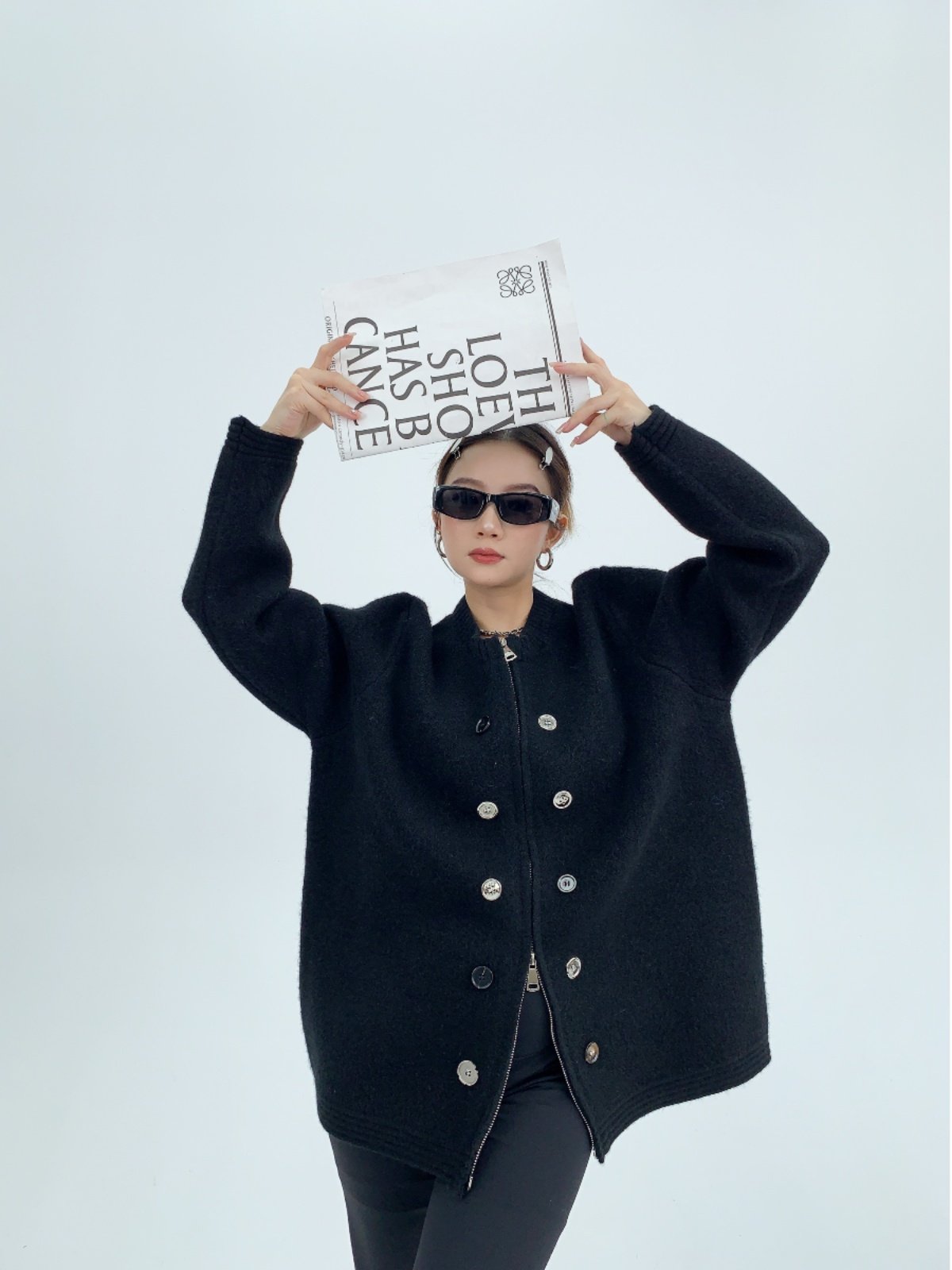 重磅小香風 加厚ニットカーディガン（オーバーサイズ）（AVN054）