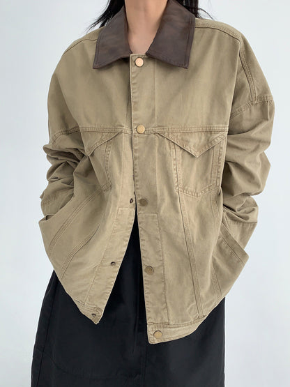 バイカラー襟 ヴィンテージ風デニムジャケット（AVN076）