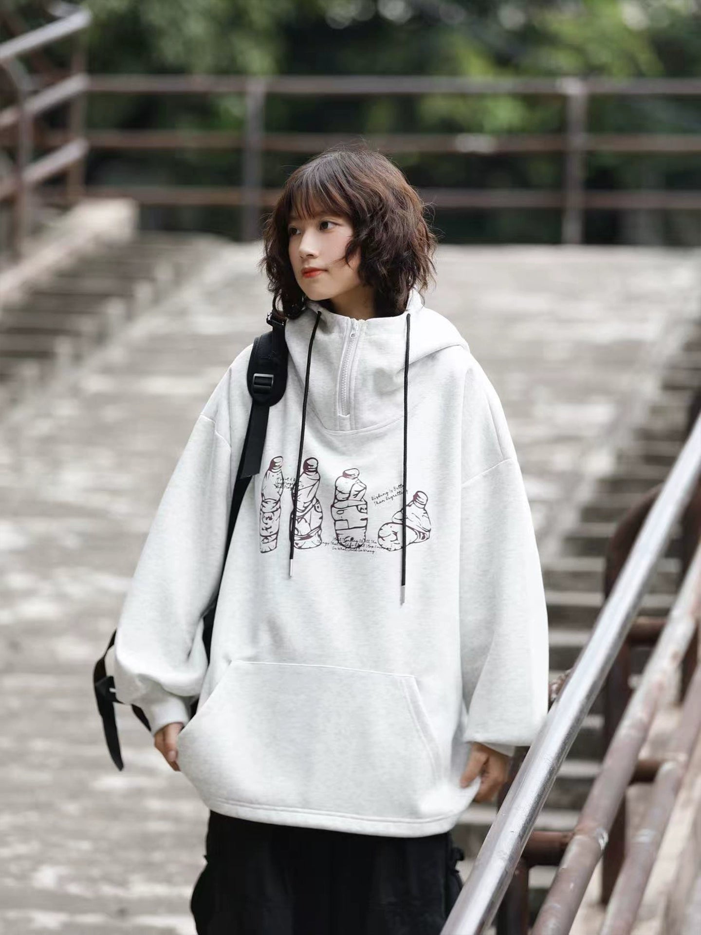 美式ヴィンテージ手描きハーフジップ重厚パーカー(CA387)