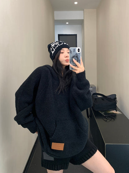 ソフトニット 加厚 オーバーサイズ フーディニット（AVN065）