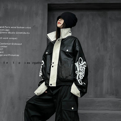 MPUレザー立ち襟ヒップホップジャケット（AVN011）
