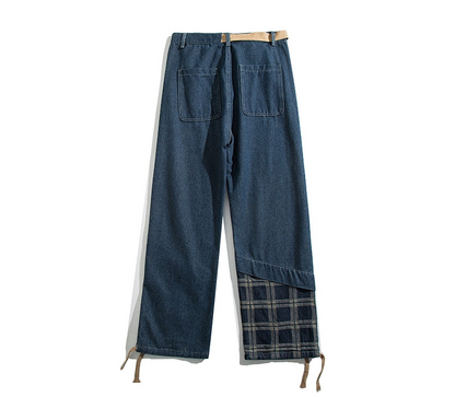 チェック切替デニム｜ワイドストレートパンツ（ FM292）