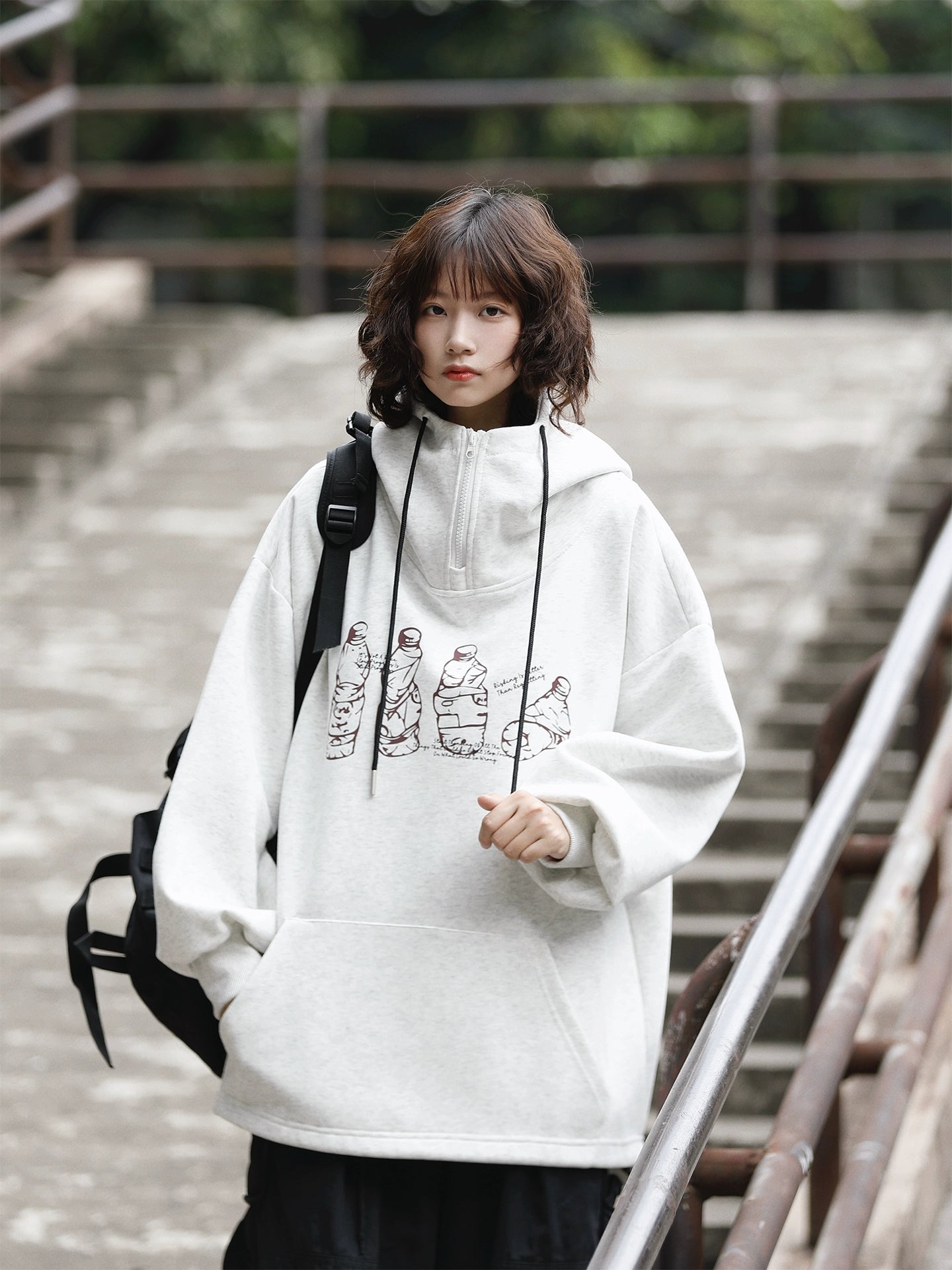 美式ヴィンテージ手描きハーフジップ重厚パーカー(CA387)