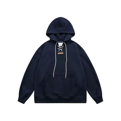 日系ワッフル華夫格 加厚レースアップフーディー（HY028））