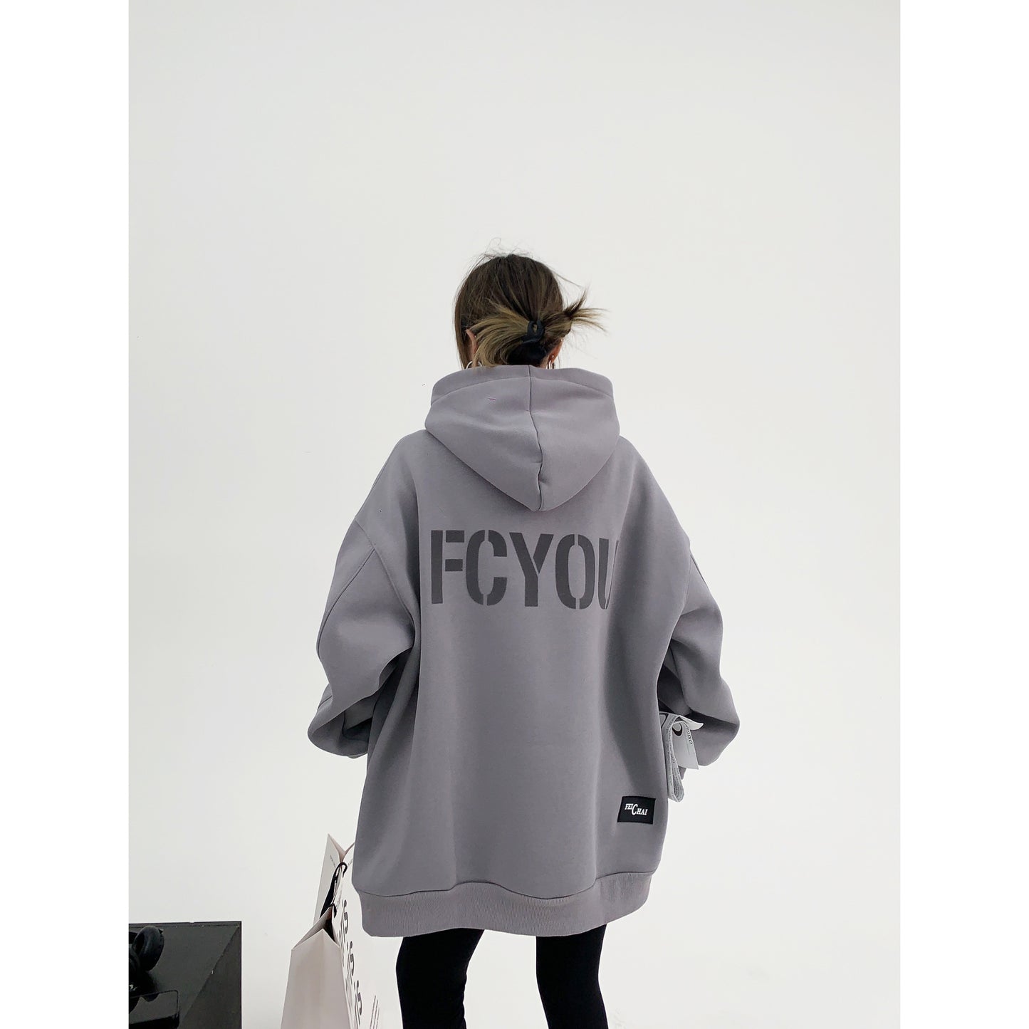 重厚フリース オーバーサイズ 裏起毛フーディ（植毛プリント）（AVN058）