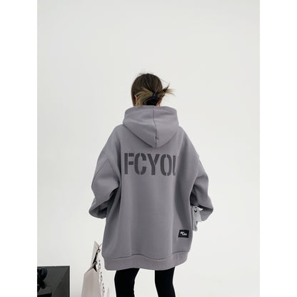 重厚フリース オーバーサイズ 裏起毛フーディ（植毛プリント）（AVN058）