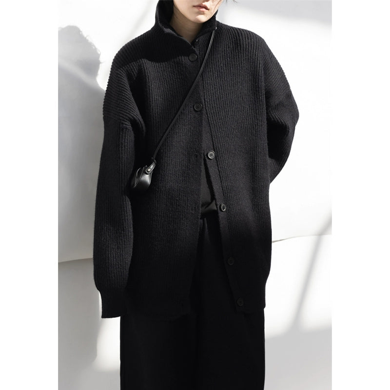 立ち襟ニットカーディガン｜ミニマルモードな厚手デザイン（CZ008）