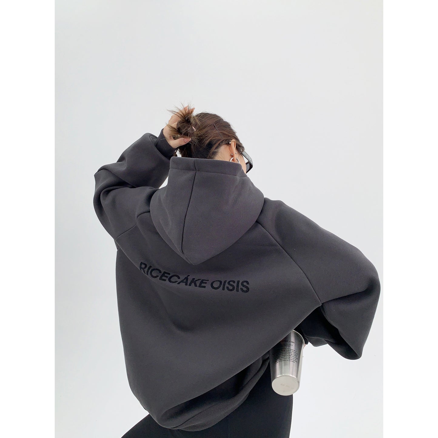 オーバーサイズ 裏起毛フーディ（植毛プリント）（AVN057）