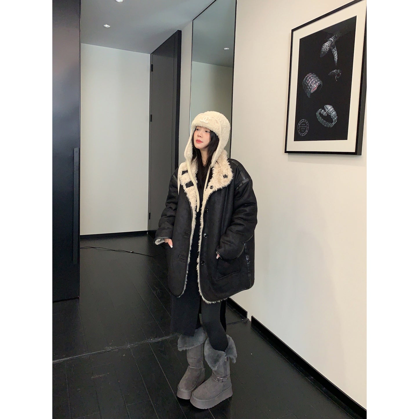 復古両面着用ムートン風ボア加厚コート（AVN066）