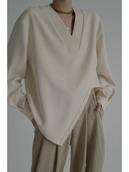 デザインブラウス｜Vネック 長袖 モードカジュアル トップス(CZ321)