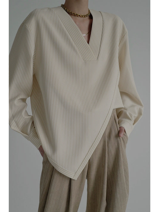 デザインブラウス｜Vネック 長袖 モードカジュアル トップス(CZ321)