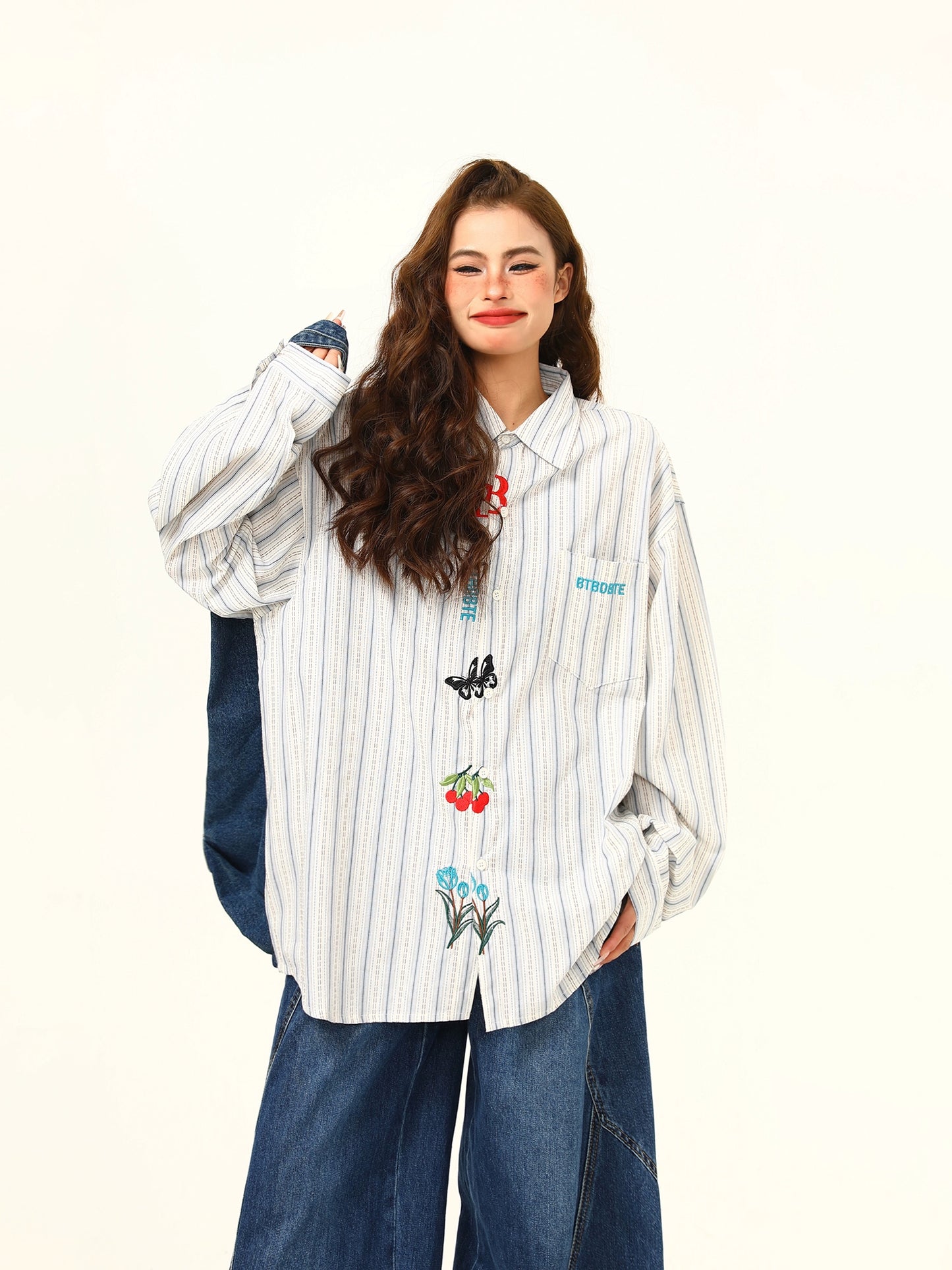 ストライプ刺繍シャツ｜ヴィンテージシャツ（CZ226）