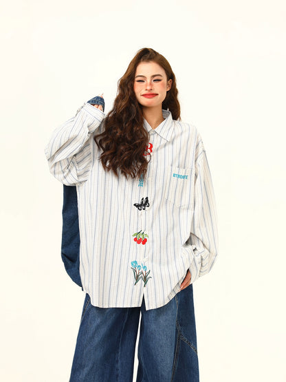 ストライプ刺繍シャツ｜ヴィンテージシャツ（CZ226）