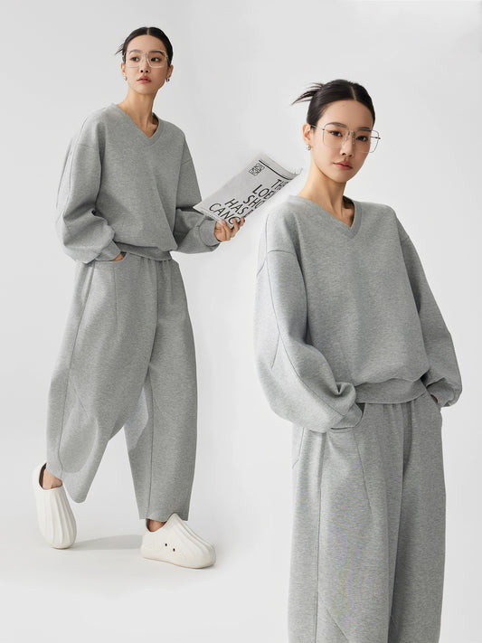 Vネックスウェット/ワイドパンツ/ルーズフィット(HU592)