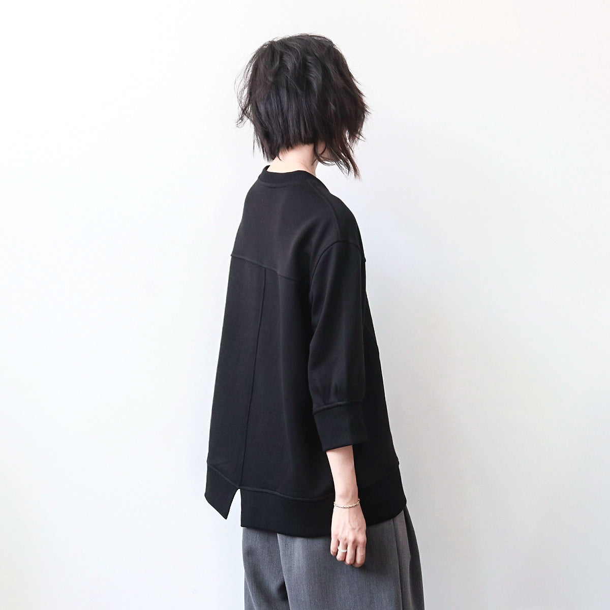 7分袖バックスリットゆるスウェットトップス(HU941)