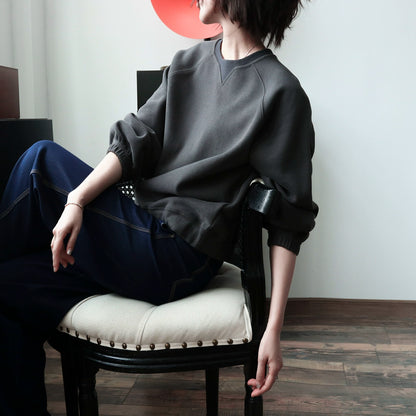 デザインVネックゆるだぼ長袖スウェット（秋冬新作）(CZ067)