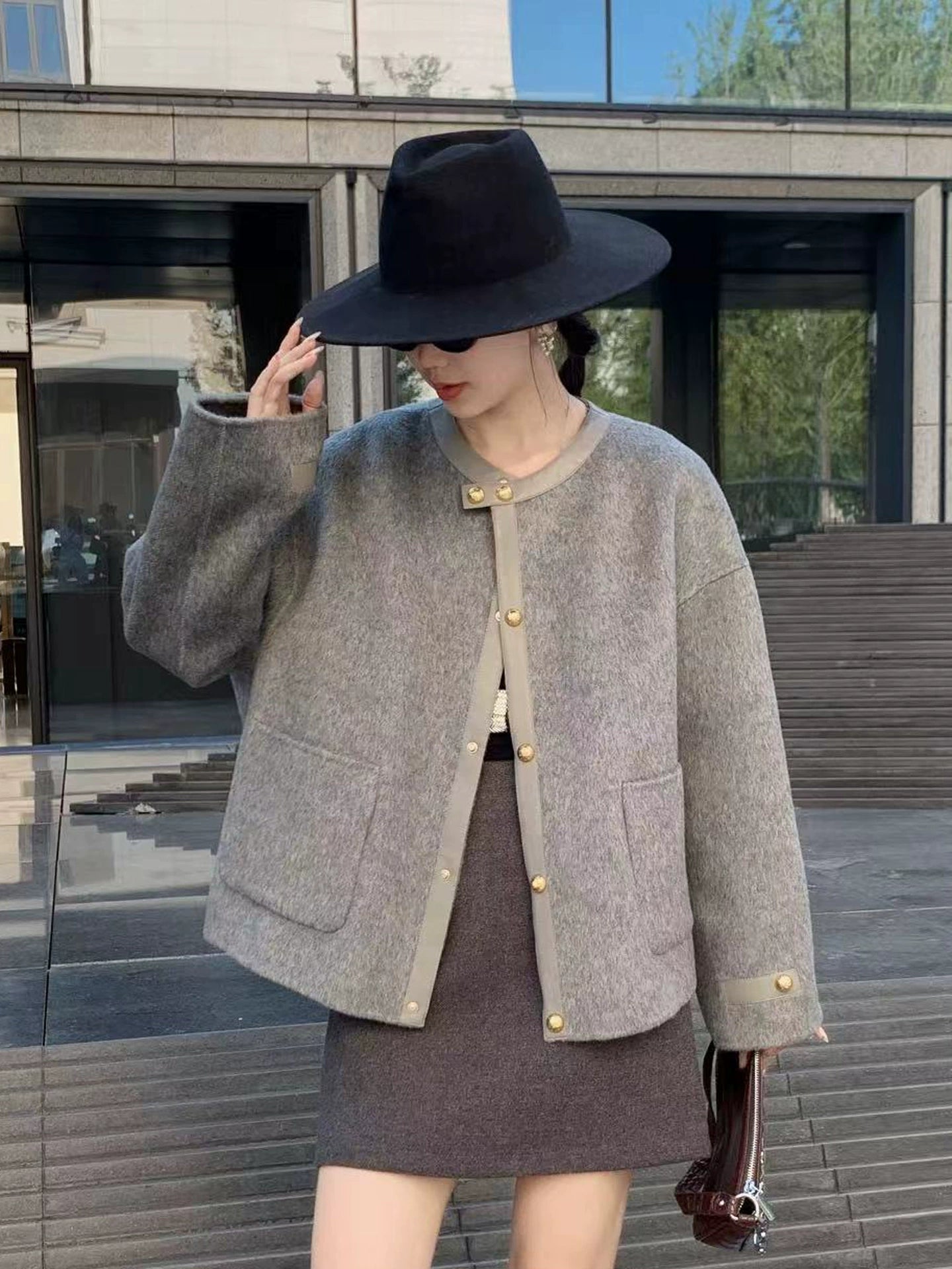 ラウンドネックショートコート（HU926）