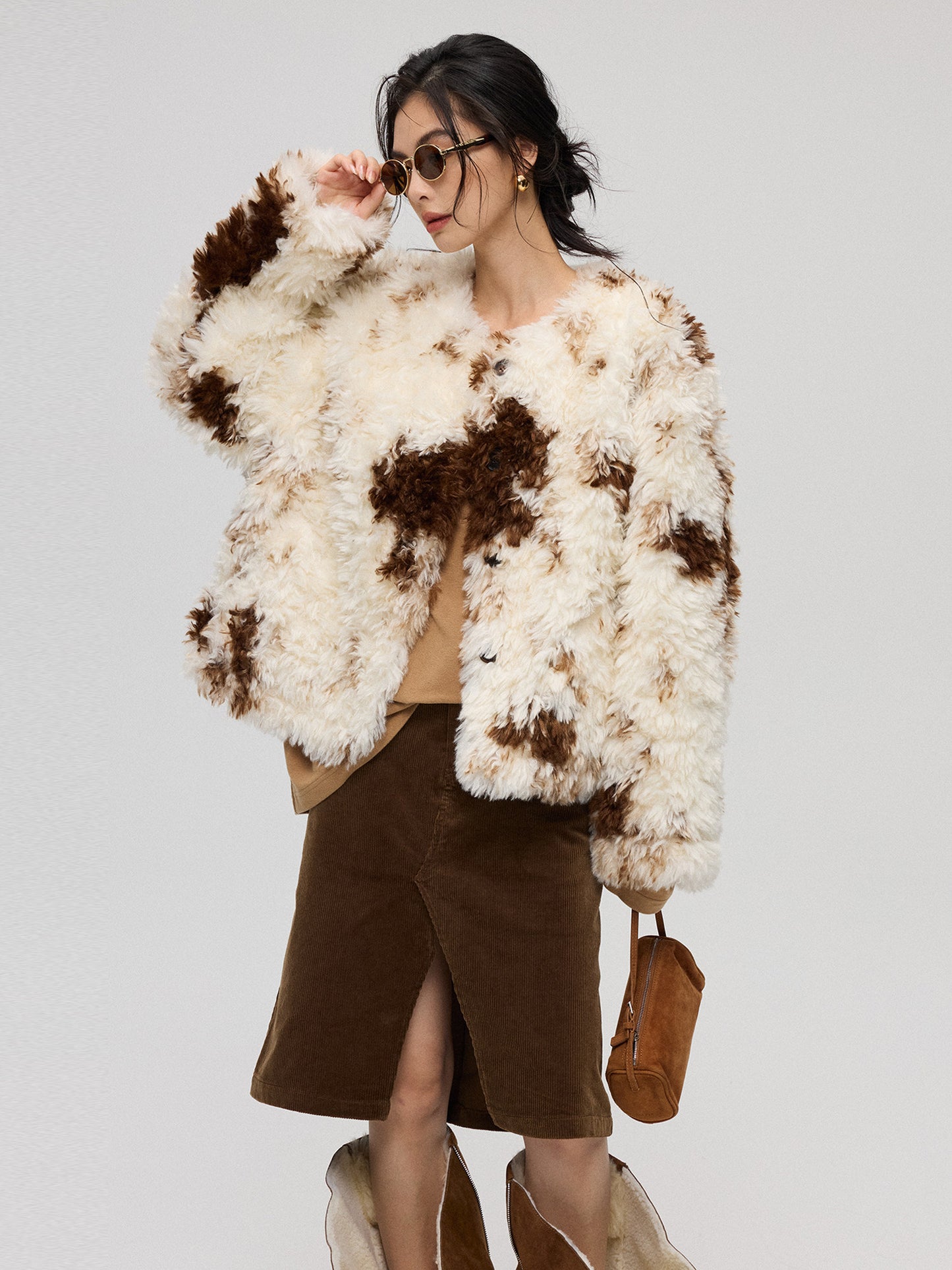 ミルクブラウン短丈アウター＋マフラー（AVN023）