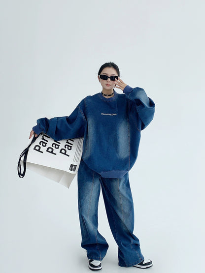 デニムウォッシュスウェット｜重厚ウォッシュ加工×ストリート（MF294）