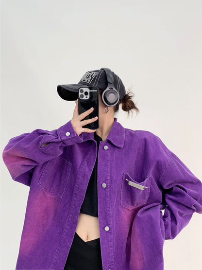 美式レトロ・ヴィンテージ加工コーデュロイシャツジャケット（AVN007）