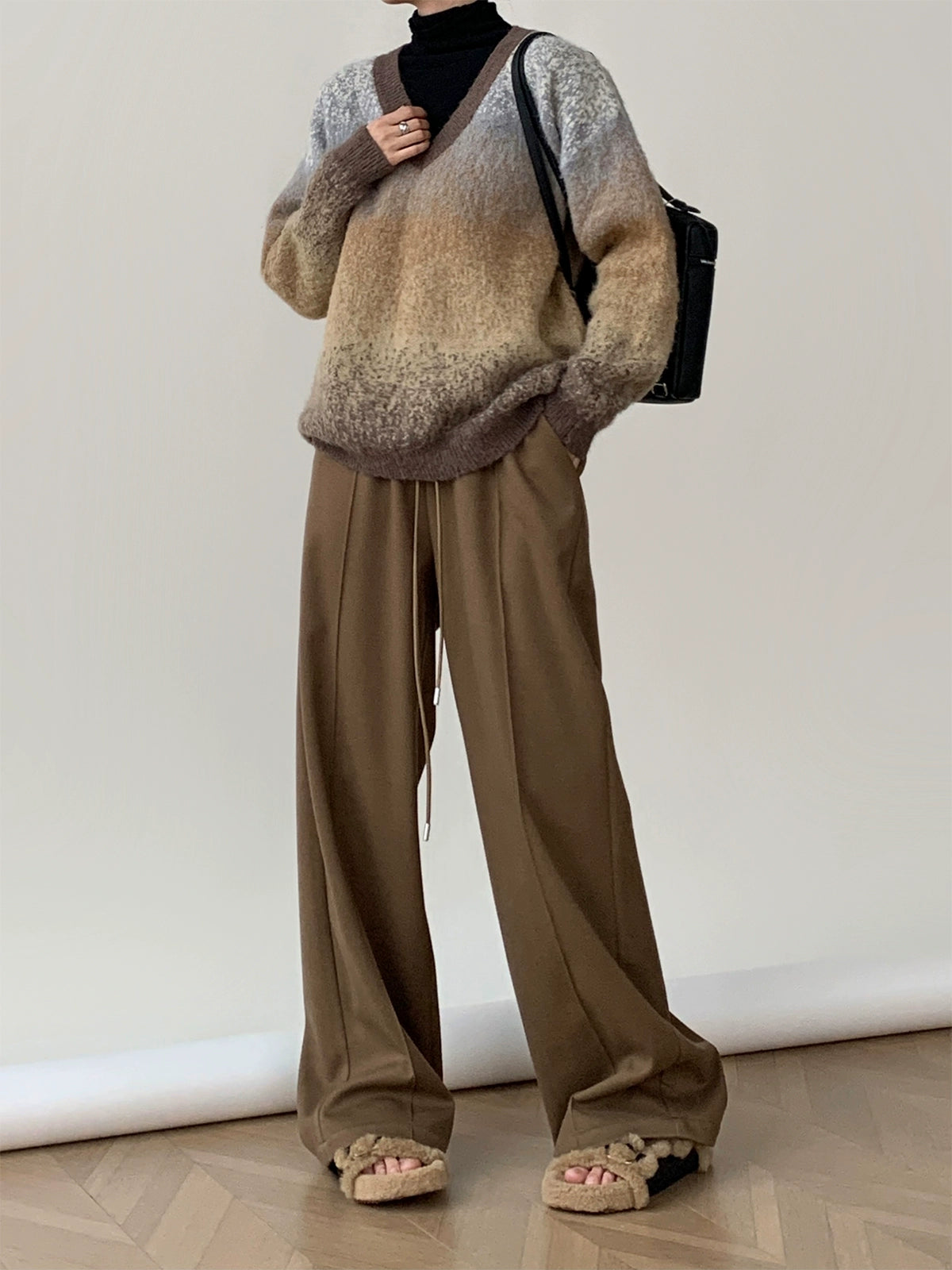 高級感レザーベルト切替ワイドスラックス(CZ329)