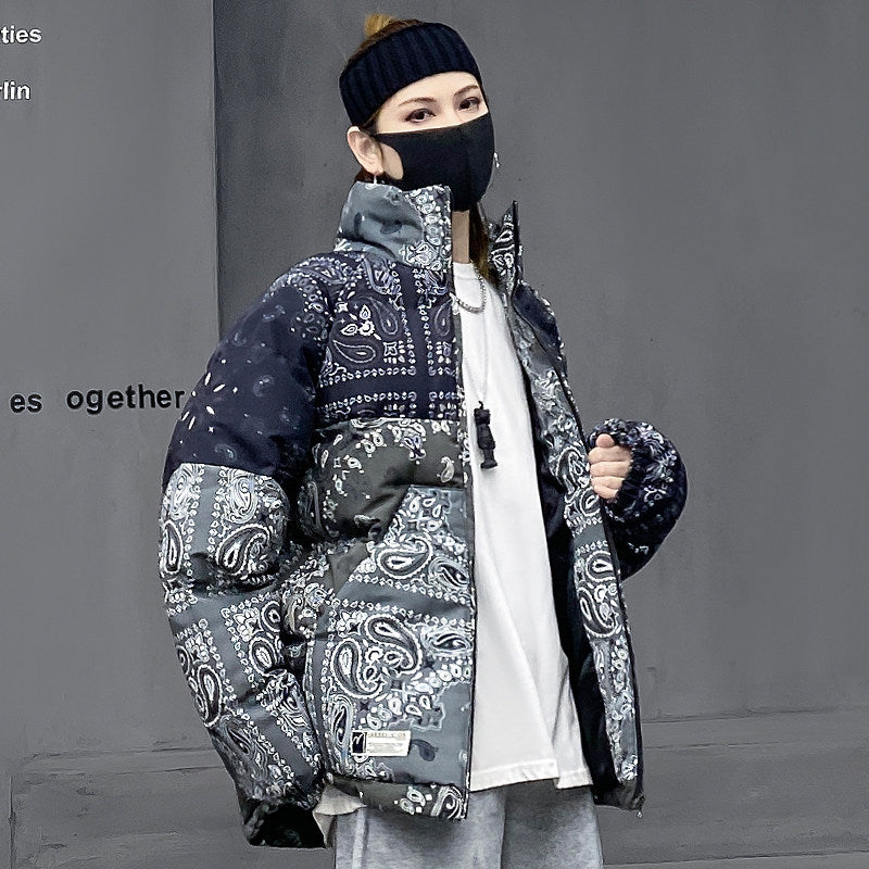 Mオリジナル立ち襟パッチワーク中綿ジャケット（AVN018）