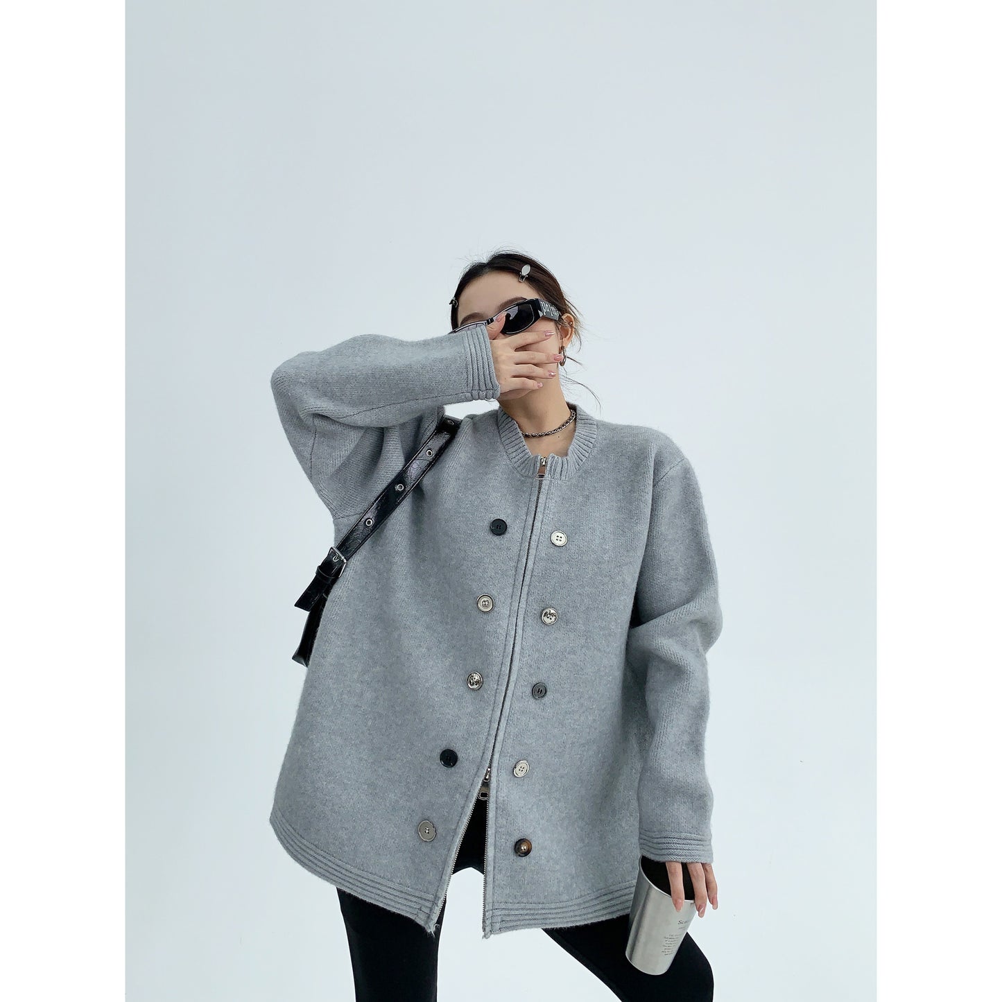 重磅小香風 加厚ニットカーディガン（オーバーサイズ）（AVN054）