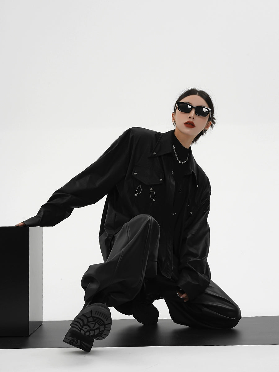 レザーシャツジャケット｜オーバーサイズ デザインシャツ(CZ198)