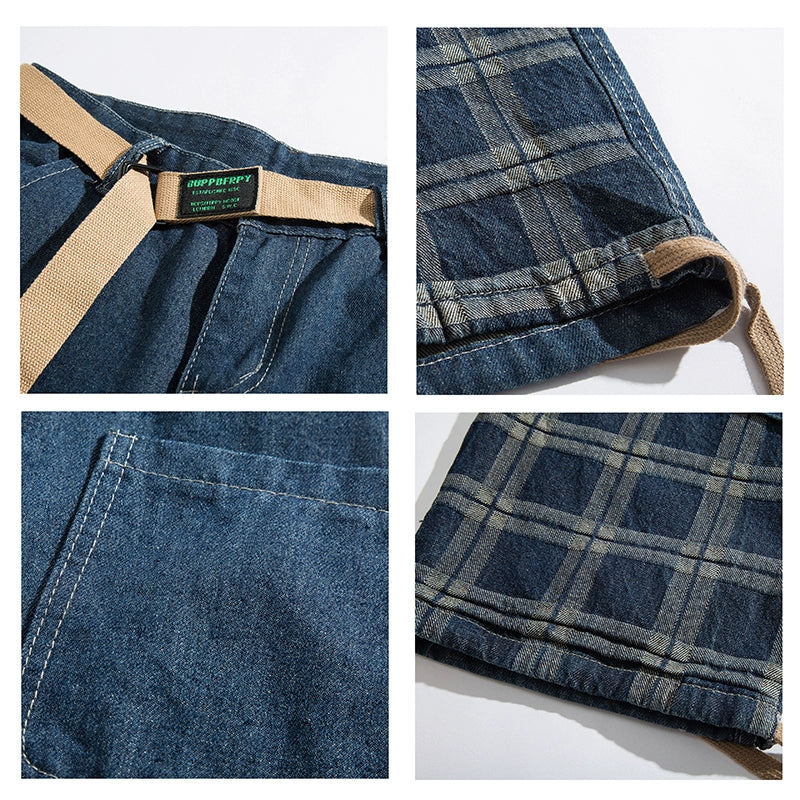 チェック切替デニム｜ワイドストレートパンツ（ FM292）