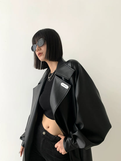 光沢エッグレザー・ロングトレンチコート(MF015)