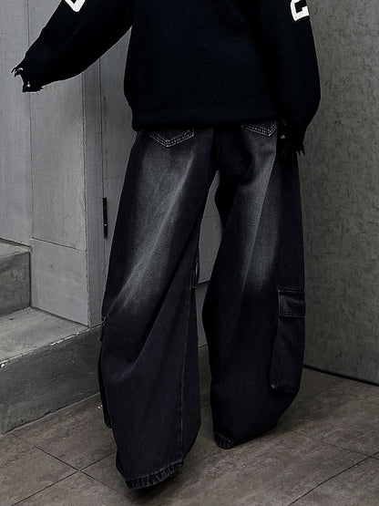 Mヴィンテージ懐旧ブラックワイドデニム（AVN013）
