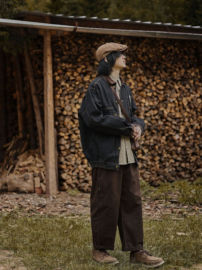 日系レトロ・ワイドテーパード工装パンツ（AVN003）