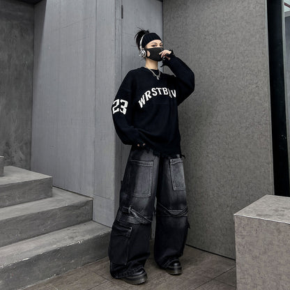 クール×ストリート（ニットトップス＋ワイドデニム）（AVN001）