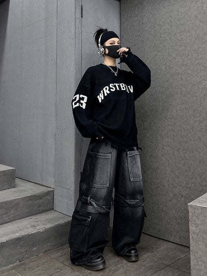 クール×ストリート（ニットトップス＋ワイドデニム）（AVN001）