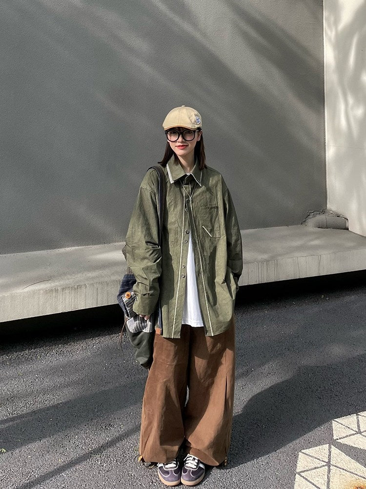 日系レトロ・扎染ダブルカラーロングスリーブシャツ（AVN008）