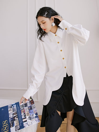 ウェーブデザイン フレンチルーズ 白シャツ（AVN029）