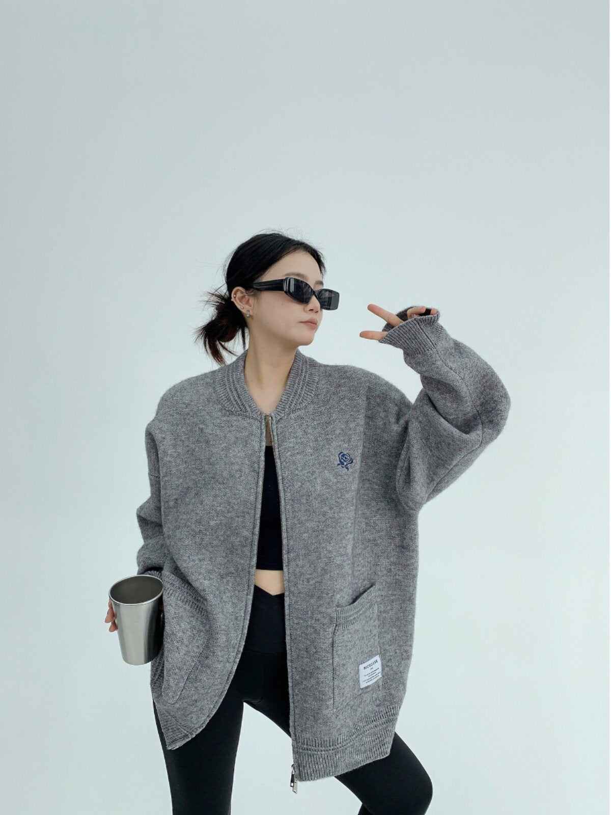 重厚刺繍ニットカーディガン（オーバーサイズ）（AVN053）