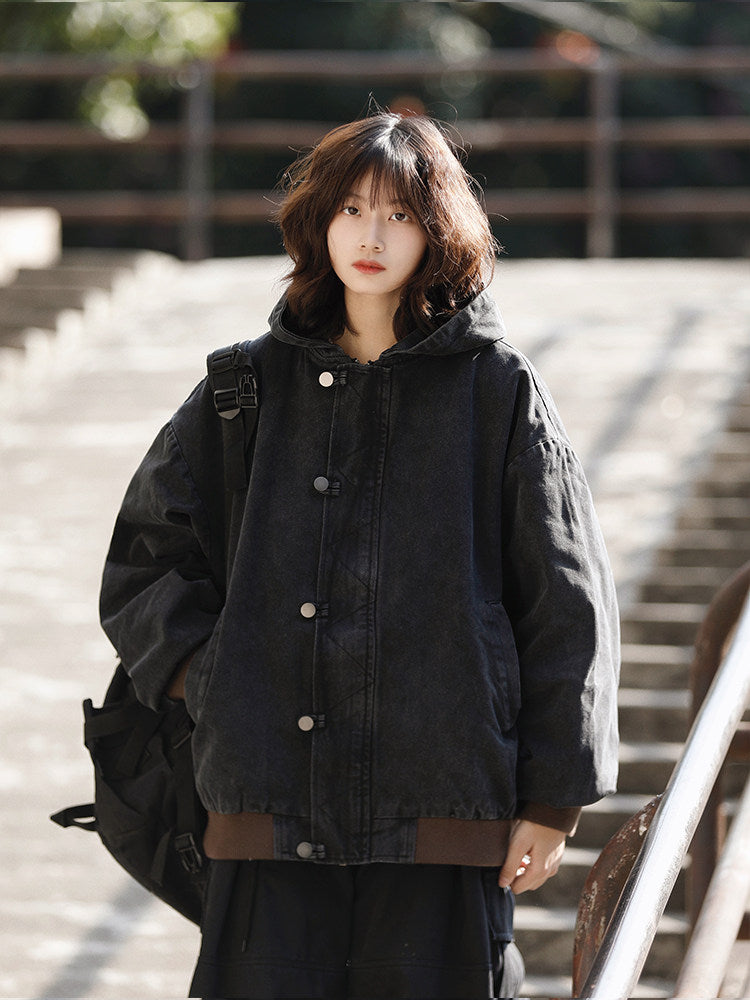 美式ヴィンテージ・ウォッシュ加工フードジャケット（HU929）