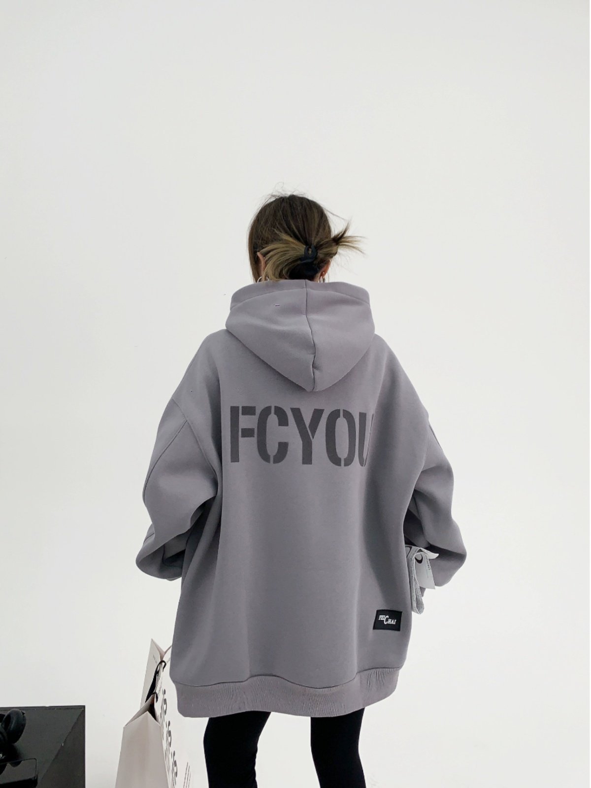 重厚フリース オーバーサイズ 裏起毛フーディ（植毛プリント）（AVN058）