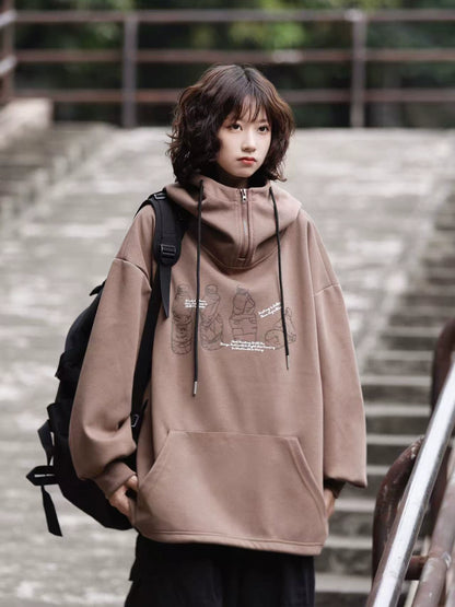 美式ヴィンテージ手描きハーフジップ重厚パーカー(CA387)