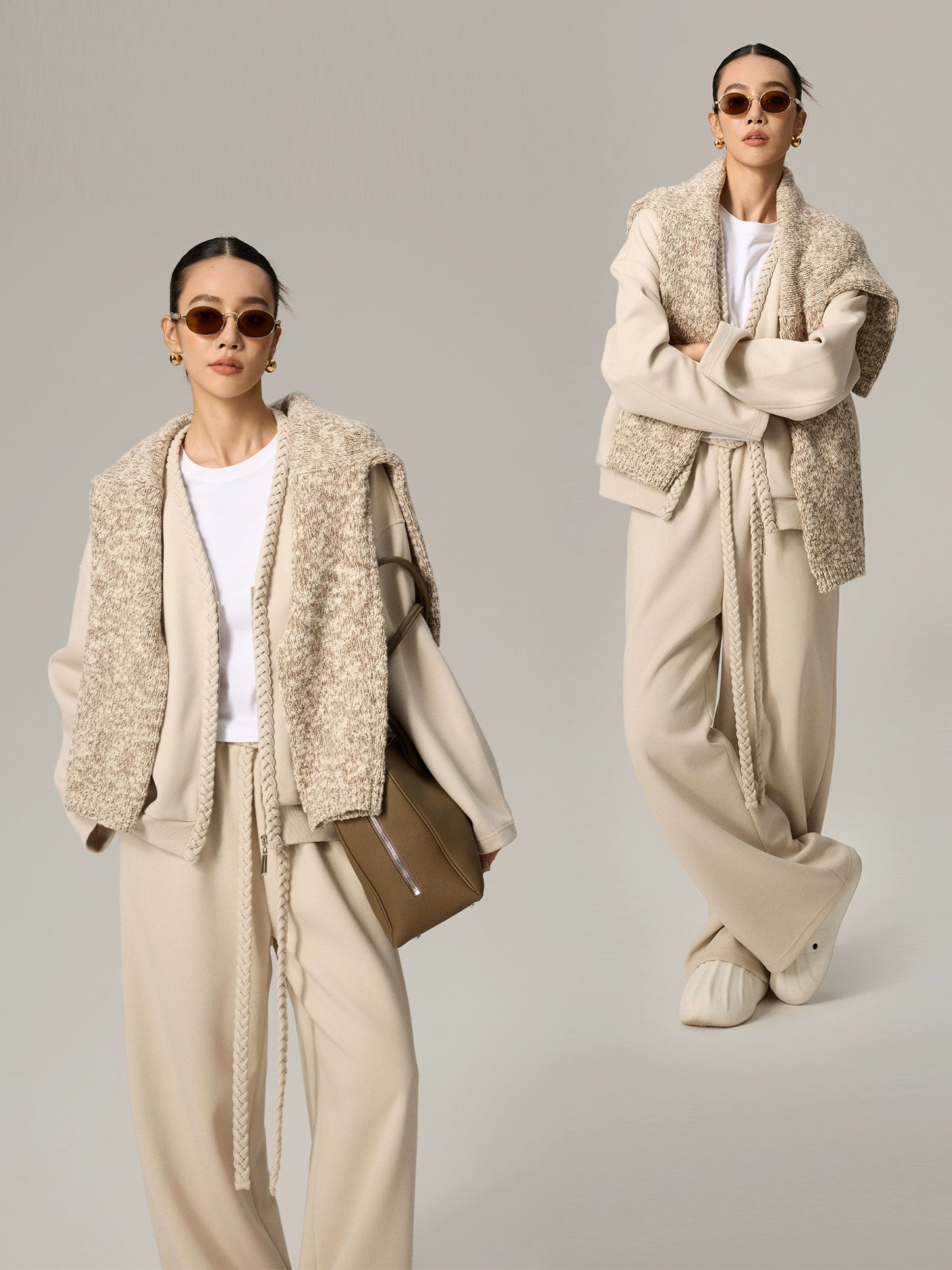 Vネックカーディガン×ワイドパンツ(CZ225)