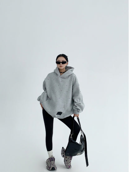 重磅スタッズ装飾 裏起毛 オーバーサイズ フーディ（AVN068）