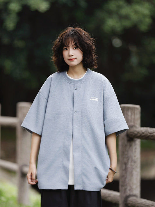 日系ワッフル生地レイヤード風刺繍Tシャツ（CZ406）