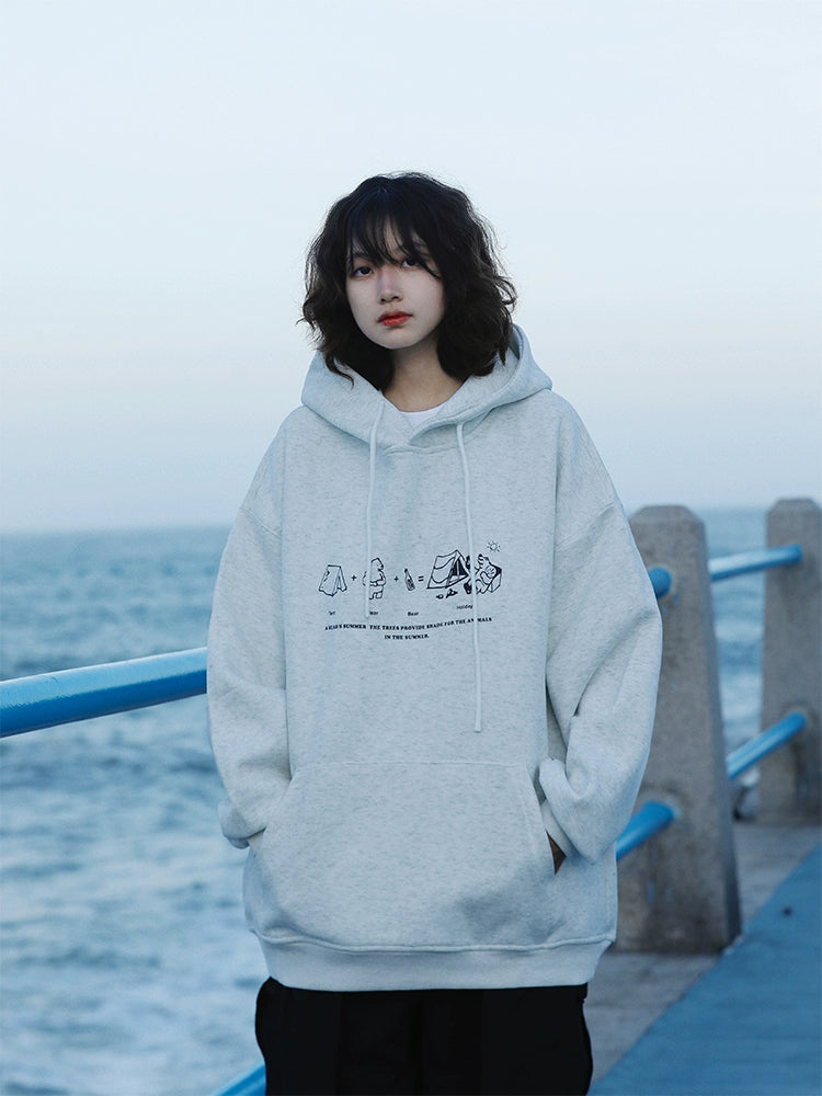 日系レトロ×ゆる感イラスト裏起毛パーカー(CA388)