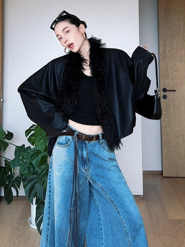 毛辺パイピングレザーブルゾン(CZ002)