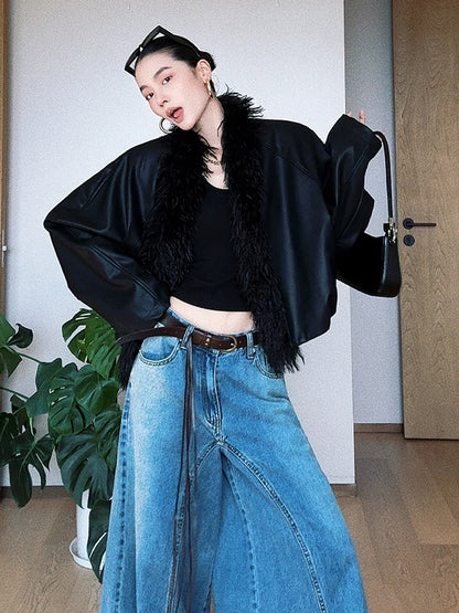 毛辺パイピングレザーブルゾン(CZ002)