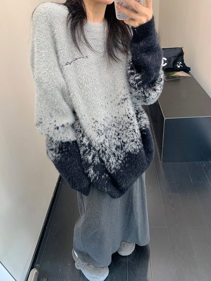 廃柴 冬用 ソフトグラデーション 起毛オーバーサイズニット（AVN044）