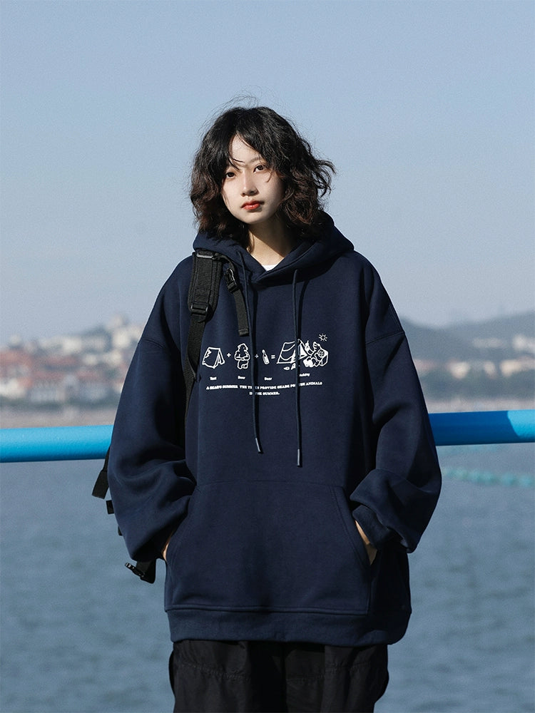 日系レトロ×ゆる感イラスト裏起毛パーカー(CA388)